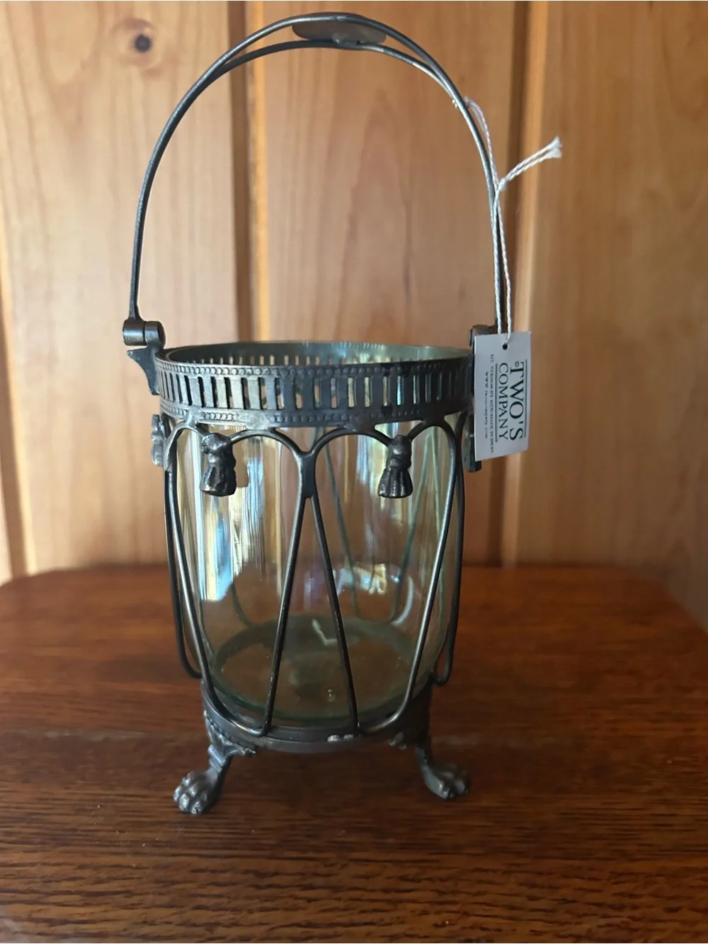 Two's Company bronze-tone metal and clear glass vessel